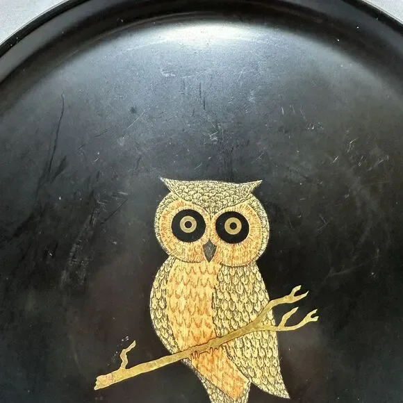 Vintage Couroc of Monterey MCM Owl Tray Mid Century Modern 10.5 Inch Diam 1960s - Picture 9 of 10